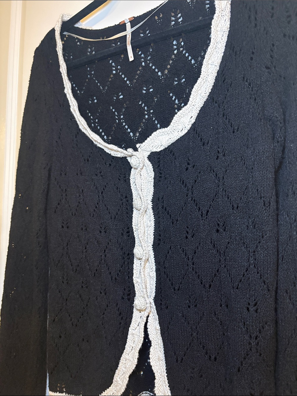 Free People Black Knit Cardigan with Cream Trim - Picture 5 of 8